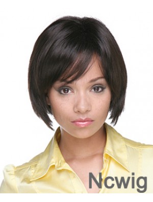 Chin Length Black Straight Bobs Flexibility African American Wigs