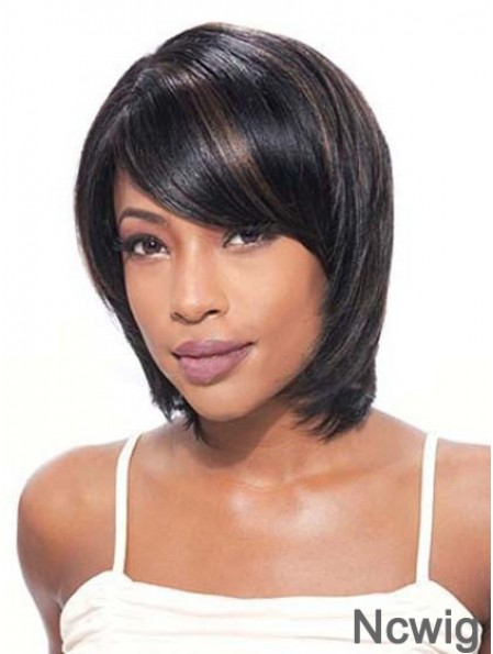 Bobs Beautiful Straight Black Chin Length Human Hair Lace Front Wigs