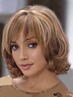 Chin Length Brown Curly With Bangs Fashion African American Wigs
