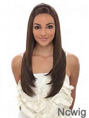 Long Brown Straight Without Bangs Fashionable African American Wigs