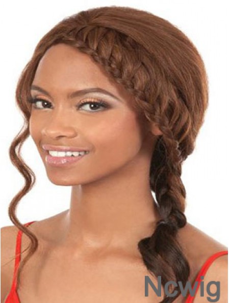 Shoulder Length Brown Wavy Without Bangs Soft African American Wigs