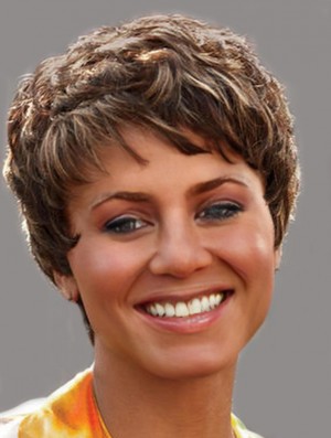Cropped Brown Curly Boycuts Affordable African American Wigs