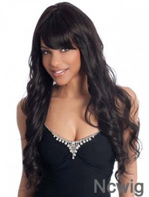 Long Black Wavy With Bangs Perfect African American Wigs