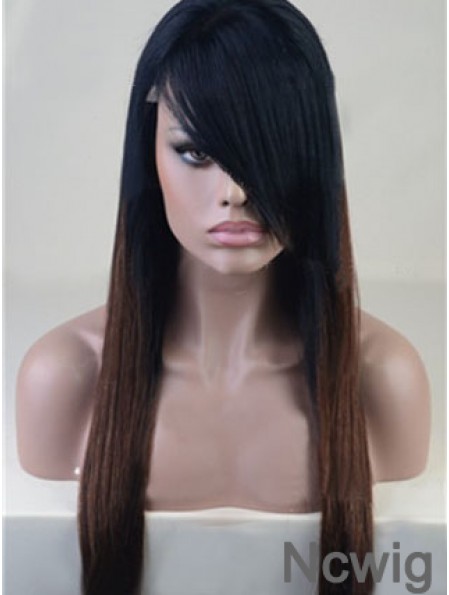 Long Straight With Bangs Full Lace 26 inch Stylish Black Women Wigs