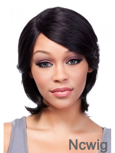 Chin Length Black Straight With Bangs Incredible African American Wigs