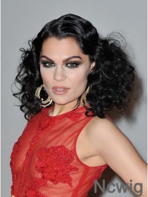 16 inch Sleek Black Shoulder Length Curly Classic Jessie J Wigs