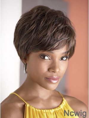 Cropped Brown Wavy Boycuts Fashionable African American Wigs