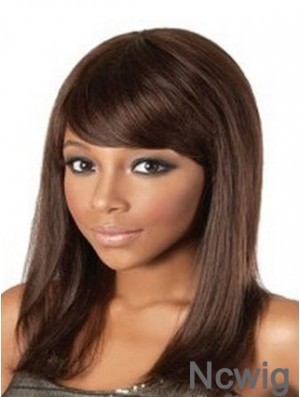 Shoulder Length Auburn Straight With Bangs Great African American Wigs