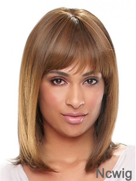 Shoulder Length Auburn Straight With Bangs Designed African American Wigs