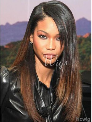 Long Ombre/2 Tone Straight With Bangs Popular African American Wigs