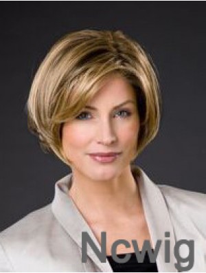 8 inch Straight Blonde Synthetic Chin Length 100% Hand-tied Bob Wigs