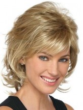 Blonde Classic Womens Wigs With Lace Front mono Layered Cut Chin Length Synthetic Wigs