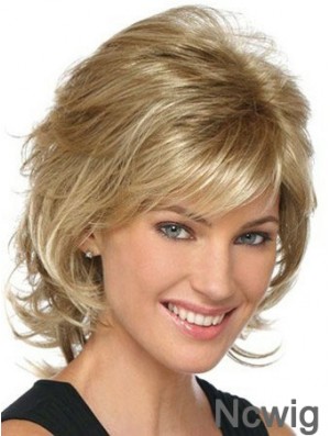 Blonde Classic Womens Wigs With Lace Front mono Layered Cut Chin Length Synthetic Wigs