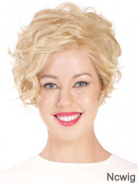 Synthetic Flexibility Cropped Blonde Curly Monofilament Wigs