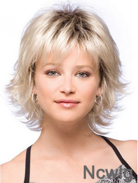 Synthetic Hair Wigs Chin Length With Bangs Blonde Color With Capless