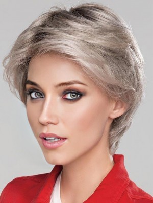 6 inch Short Fashionable Monofilament Wavy Grey Wigs