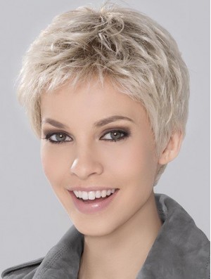 Blonde Synthetic Incredible Cropped Platinum Wavy Monofilament Wigs For Women