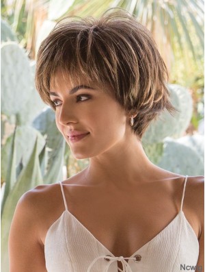 Capless Brown 4 inch Short Layered Synthetic Wigs