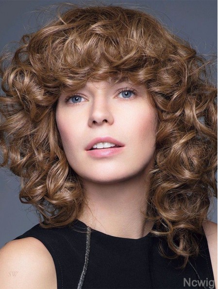 Curly Brown 14 inch Shoulder Length 100% Hand-tied Wigs