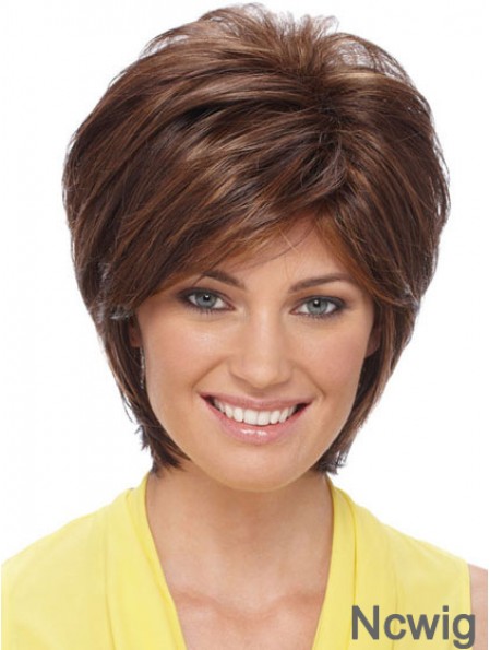 Sleek Synthetic Wigs Auburn Color Short Length Layered Style