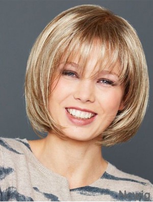 Straight Chin Length Blonde Bobs Synthetic Front Lace Wig