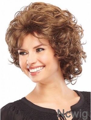 Synthetic Classic Wigs Layered Cut Curly Style Chin Length Auburn Color