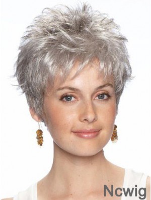 Short Grey Wig With Synthetic Lace Front Wavy Style Grey Cut