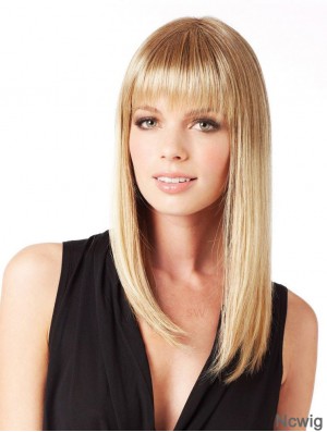 Long Synthetic Lace Front Wigs Straight Style Witih Bangs Blonde Color