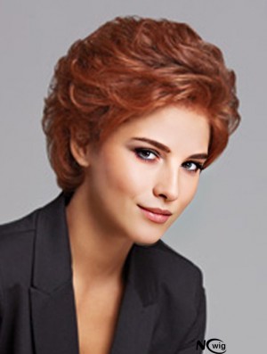 Synthetic Lace Front Wig Layered Cut Auburn Color Chin Length