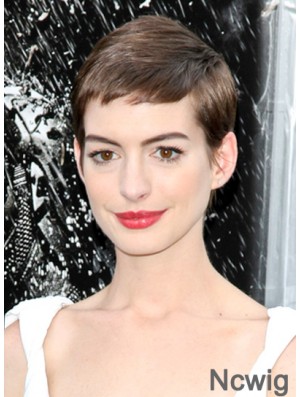 Cropped Lace Front Boycuts Brown Straight Anne Hathaway Wig