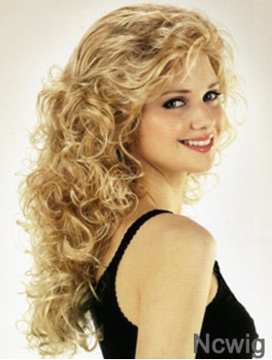 Ideal Blonde Curly With Bangs Long Wigs