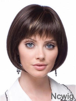 Cheap Synthetic Lace Wigs Chin Length Bobs Cut Brown Color