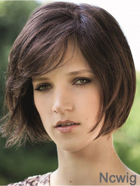 Chin Length Brown Soft 8 inch Straight Bob Wigs