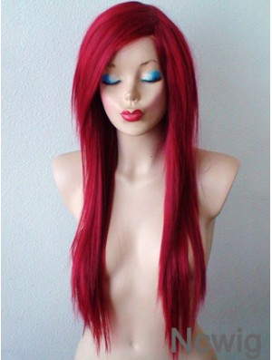 Red Synthetic Lace Wigs UK Red Color Straight Style With Bangs