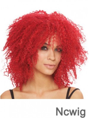 Kinky With Bangs Shoulder Length Red Style Lace Front Wigs