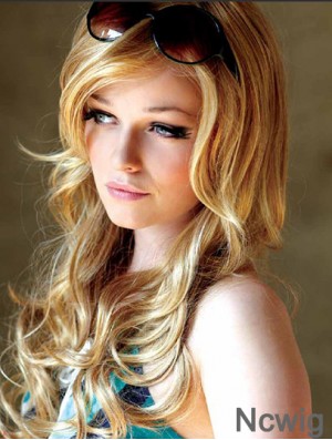 22 inch Wavy With Bangs Monofilament Blonde Suitable Long Wigs