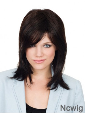 Brown Shoulder Length Straight With Bangs 12 inch Popular Medium Wigs