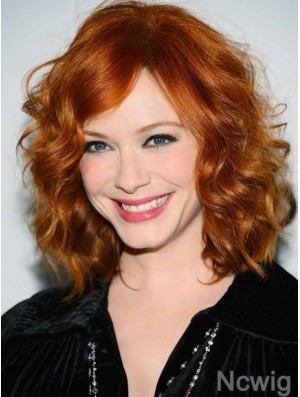 Best 14 inch Copper Chin Length Without Bangs Wavy Lace Christina Hendricks Wigs
