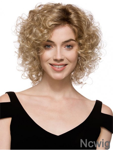 Sleek Brown Chin Length With Bangs Curly Glueless Lace Front Wigs