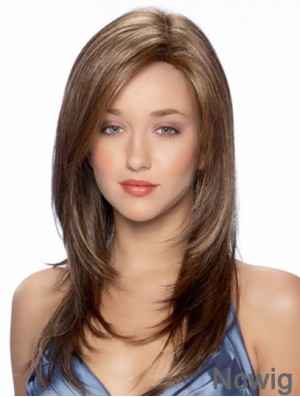 Synthetic Full Long Hair Wigs Wavy Style Monofilament Brown Color
