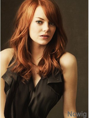 18 inch Wavy Without Bangs Lace Front Copper Hairstyles Long Emma Stone Wigs