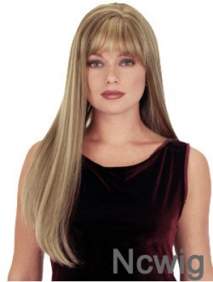 Straight With Bangs 26 inch Blonde Suitable Synthetic Wigs