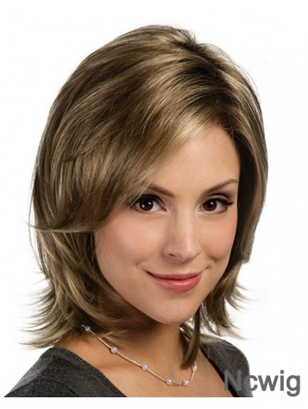 Beautiful Brown Shoulder Length Layered Straight Glueless Lace Front Wigs