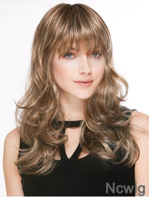 Trendy Blonde Wavy With Bangs Long Wigs