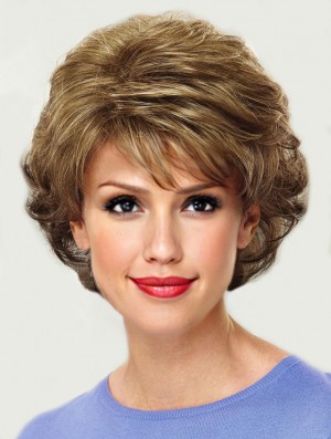 Synthetic Blonde Wig Chin Length Layered Cut Wavy Style
