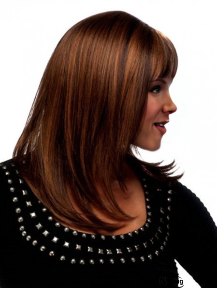 Shoulder Length With Bangs Straight Auburn Affordable Synthetic Wigs