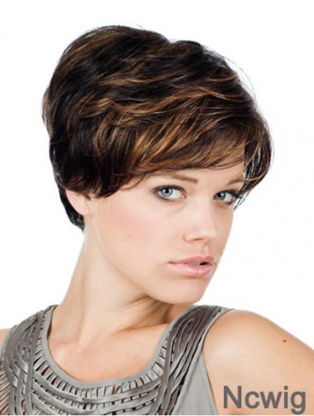 Comfortable 8 inch Straight Brown With Bangs Short Wigs