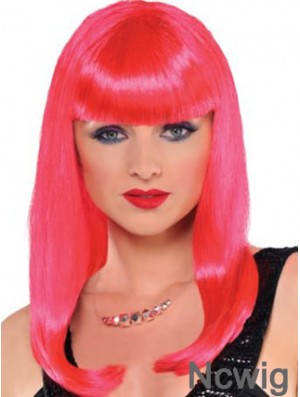 Popular Straight With Bangs Long Red Incredible Lace Front Wigs