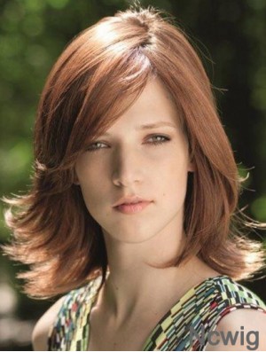 Fabulous Brown Shoulder Length With Bangs Straight Glueless Lace Front Wigs