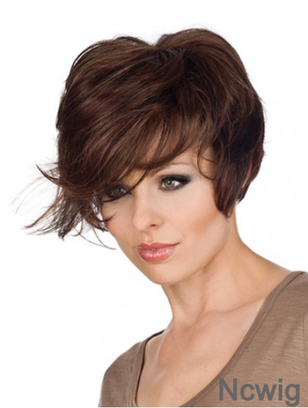 Great 8 inch Wavy Brown With Bangs Short Wigs